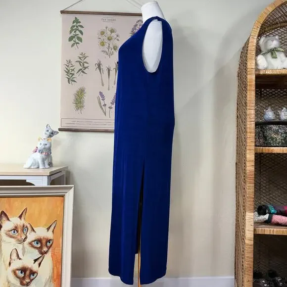 Vintage 80s 90s Blue Slinky Stretch Long Vest Dark Fairy Whimsigoth Witchy L - Picture 5 of 9